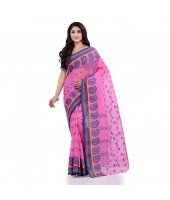 DESH BIDESH Women`s Traditional Pure Cotton Handloom Saree Woven Paisley Kolka Designer Without Blouse Piece (Pink)