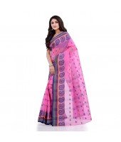 DESH BIDESH Women`s Traditional Pure Cotton Handloom Saree Woven Paisley Kolka Designer Without Blouse Piece (Pink)