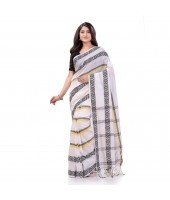 DESH BIDESH Women` Pure Handloom Cotton Saree Pushpapatra Design With Blouse Piece (White)