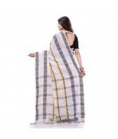 DESH BIDESH Women` Pure Handloom Cotton Saree Pushpapatra Design With Blouse Piece (White)