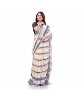 DESH BIDESH Women` Pure Handloom Cotton Saree Pushpapatra Design With Blouse Piece (White)