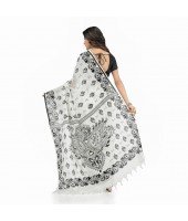  Pure Cotton Sreemoyee Design Handloom Saree with Blouse Piece (White Black)