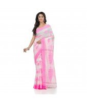 Bengali Tant Pure Cotton Handloom Saree Potro Leaf Design With Blouse Piece (Pink)