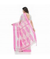 Bengali Tant Pure Cotton Handloom Saree Potro Leaf Design With Blouse Piece (Pink)