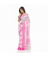 Bengali Tant Pure Cotton Handloom Saree Potro Leaf Design With Blouse Piece (Pink)