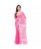 Resham Dhakai Jamdani Bengal Pure Cotton Handloom Saree Diamond Queen Design (Pink)