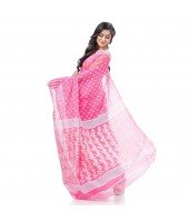 Resham Dhakai Jamdani Bengal Pure Cotton Handloom Saree Diamond Queen Design (Pink)