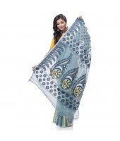 Resham Dhakai Jamdani Pure Cotton Handloom Saree Lojjaboti Design without Blouse Piece (Firoza Blue)