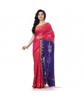 Cotton Silk Handloom Cotton Blend Saree Jharbati Work With Blouse Piece (Pink Blue)