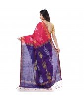 Cotton Silk Handloom Cotton Blend Saree Jharbati Work With Blouse Piece (Pink Blue)