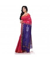 Cotton Silk Handloom Cotton Blend Saree Jharbati Work With Blouse Piece (Pink Blue)