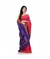 Cotton Silk Handloom Cotton Blend Saree Jharbati Work With Blouse Piece (Pink Blue)