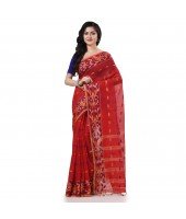 Cotton Silk Handloom Cotton Blend Saree Navratri Design With Blouse Piece (Red)