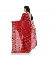 Cotton Silk Handloom Cotton Blend Saree Navratri Design With Blouse Piece (Red)