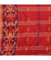 Cotton Silk Handloom Cotton Blend Saree Navratri Design With Blouse Piece (Red)