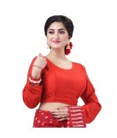 dB DESH BIDESH Women's Cotton Trendy Hakoba Chikankari Work Full Sleeve Round Neck Readymade Saree Blouse (Free Size)