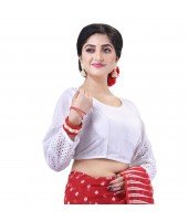 dB DESH BIDESH Women's Cotton Trendy Hakoba Chikankari Work Full Sleeve Round Neck Readymade Saree Blouse (Free Size)