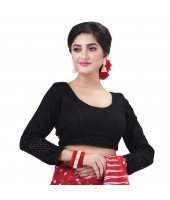 dB DESH BIDESH Women's Cotton Trendy Hakoba Chikankari Work Full Sleeve Round Neck Readymade Saree Blouse (Free Size)