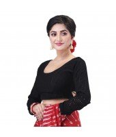 dB DESH BIDESH Women's Cotton Trendy Hakoba Chikankari Work Full Sleeve Round Neck Readymade Saree Blouse (Free Size)