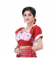 dB DESH BIDESH Women's Hakoba Cotton Schiffli Fabric Short Sleeve Round-Neck Readymade Saree Blouse (38 Size+2 inch Margin)