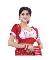 dB DESH BIDESH Women's Hakoba Cotton Schiffli Fabric Short Sleeve Round-Neck Readymade Saree Blouse (38 Size+2 inch Margin)