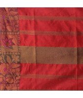 Tant Cotton Silk Handloom Cotton Saree Pushpomala With Blouse Piece (Gray Red)