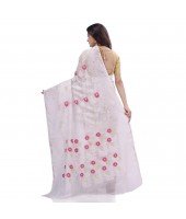  Rangabati Resham Dhakai Jamdani Pure Cotton Handloom Saree without Blouse Piece (White)