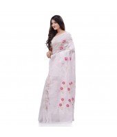  Rangabati Resham Dhakai Jamdani Pure Cotton Handloom Saree without Blouse Piece (White)