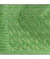 Tamarind Leaf Resham Dhakai Jamdani Pure Cotton Handloom Saree Design without Blouse Piece(Green White)