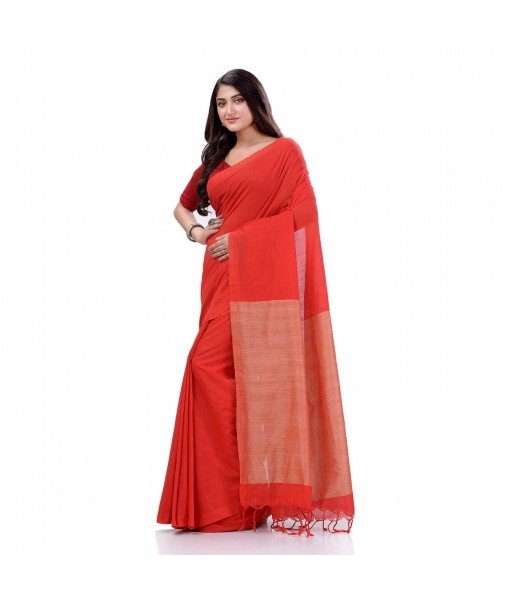 dB DESH BIDESH Women`s Cotton Handloom RupSagar Design Saree Without Blouse Piece (Red)