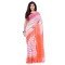  Traditional Bengali Begampuri  Handloom Cotton Saree With Blouse Piece(White PInk)