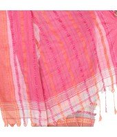  Traditional Bengali Begampuri  Handloom Cotton Saree With Blouse Piece(White PInk)