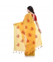  Handloom Cotton Blend Saree Uma Embroidery Work Design With Blouse Piece (Yellow)