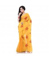  Handloom Cotton Blend Saree Uma Embroidery Work Design With Blouse Piece (Yellow)