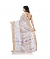  Bengal Tant Zari Kerala Printed Pure Handloom Cotton Saree Without Blouse Piece (White Gold)