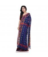 Cotton Silk Handloom Cotton Blend Saree Navratri Design With Blouse Piece (Deep Blue)