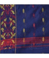 Cotton Silk Handloom Cotton Blend Saree Navratri Design With Blouse Piece (Deep Blue)