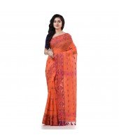 Cotton Silk Handloom Cotton Blend Saree Navratri Design With Blouse Piece (Orange)_