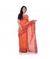 Cotton Silk Handloom Cotton Blend Saree Navratri Design With Blouse Piece (Orange)_