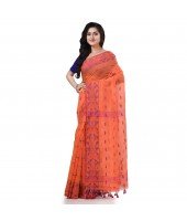 Cotton Silk Handloom Cotton Blend Saree Navratri Design With Blouse Piece (Orange)_