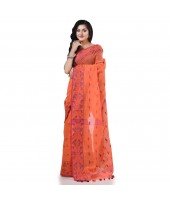 Cotton Silk Handloom Cotton Blend Saree Navratri Design With Blouse Piece (Orange)_