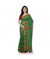  Cotton Silk Handloom Cotton Blend Saree Navratri Design With Blouse Piece (Green)