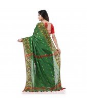  Cotton Silk Handloom Cotton Blend Saree Navratri Design With Blouse Piece (Green)