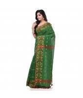  Cotton Silk Handloom Cotton Blend Saree Navratri Design With Blouse Piece (Green)