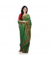  Cotton Silk Handloom Cotton Blend Saree Navratri Design With Blouse Piece (Green)