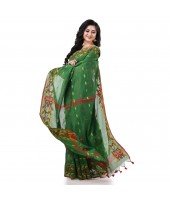  Cotton Silk Handloom Cotton Blend Saree Navratri Design With Blouse Piece (Green)