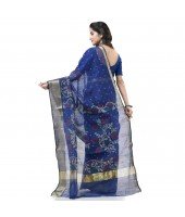  Cotton Silk Handloom Cotton Blend Saree Pushpomala Work With Blouse Piece (Blue)