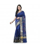  Cotton Silk Handloom Cotton Blend Saree Pushpomala Work With Blouse Piece (Blue)