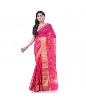 Cotton Silk Handloom Cotton Blend Saree Pushpomala Work With Blouse Piece (Pink)