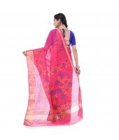 Cotton Silk Handloom Cotton Blend Saree Pushpomala Work With Blouse Piece (Pink)